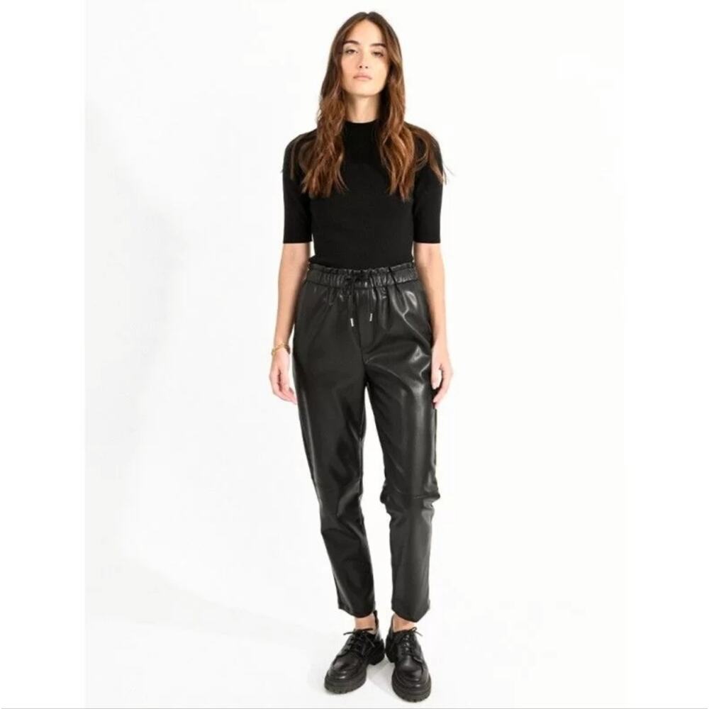 Molly Braken Pants Size S‎ Vegan Leather Black Paper Bag Tapered Crop Drawstring